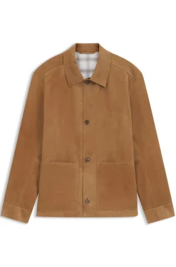 Jacke aus Wildleder mit Knopfleiste und kariertem Futter