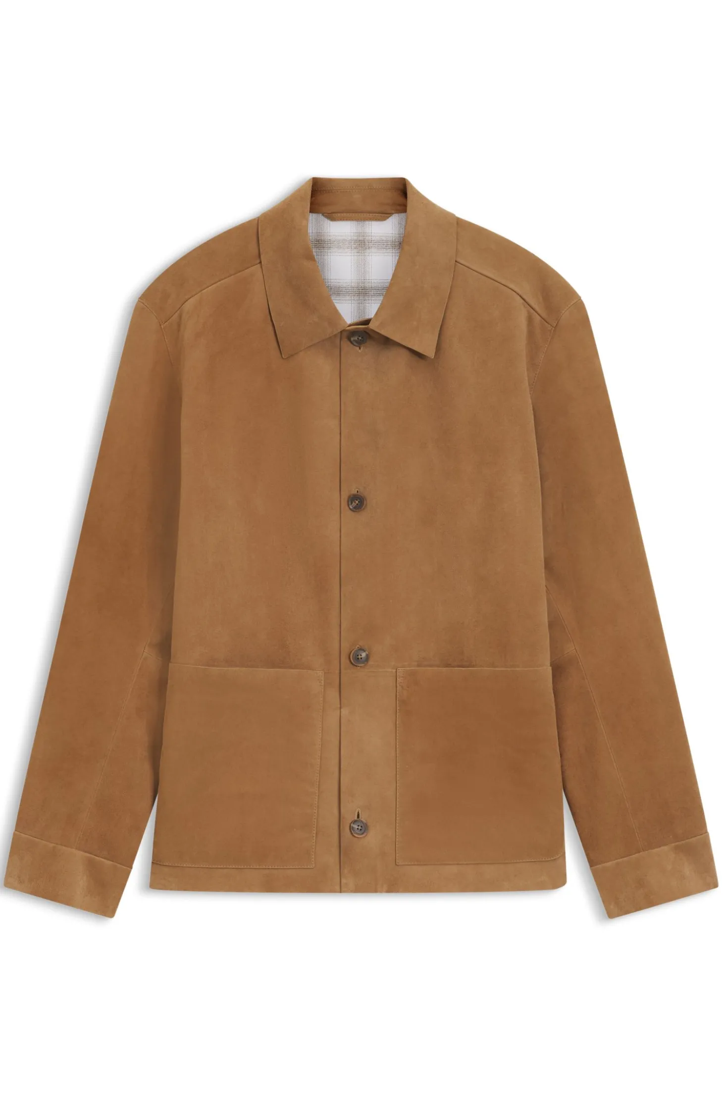 Jacke aus Wildleder mit Knopfleiste und kariertem Futter