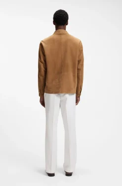 Jacke aus Wildleder mit Knopfleiste und kariertem Futter