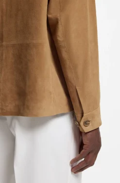 Jacke aus Wildleder mit Knopfleiste und kariertem Futter