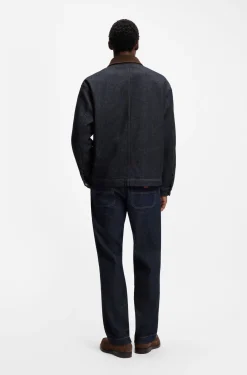 Jacke mit Kontrastkragen aus indigoblauem Denim