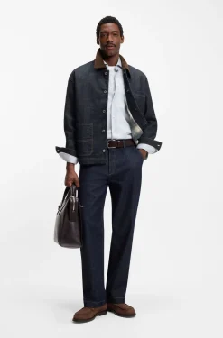 Jacke mit Kontrastkragen aus indigoblauem Denim