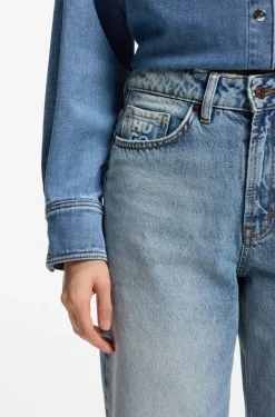 Jeans aus blauem Baumwoll-Denim mit weitem Beinverlauf