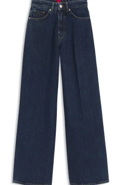 Jeans aus blauem Denim mit weitem Beinverlauf und Bundfalten auf der Vorderseite
