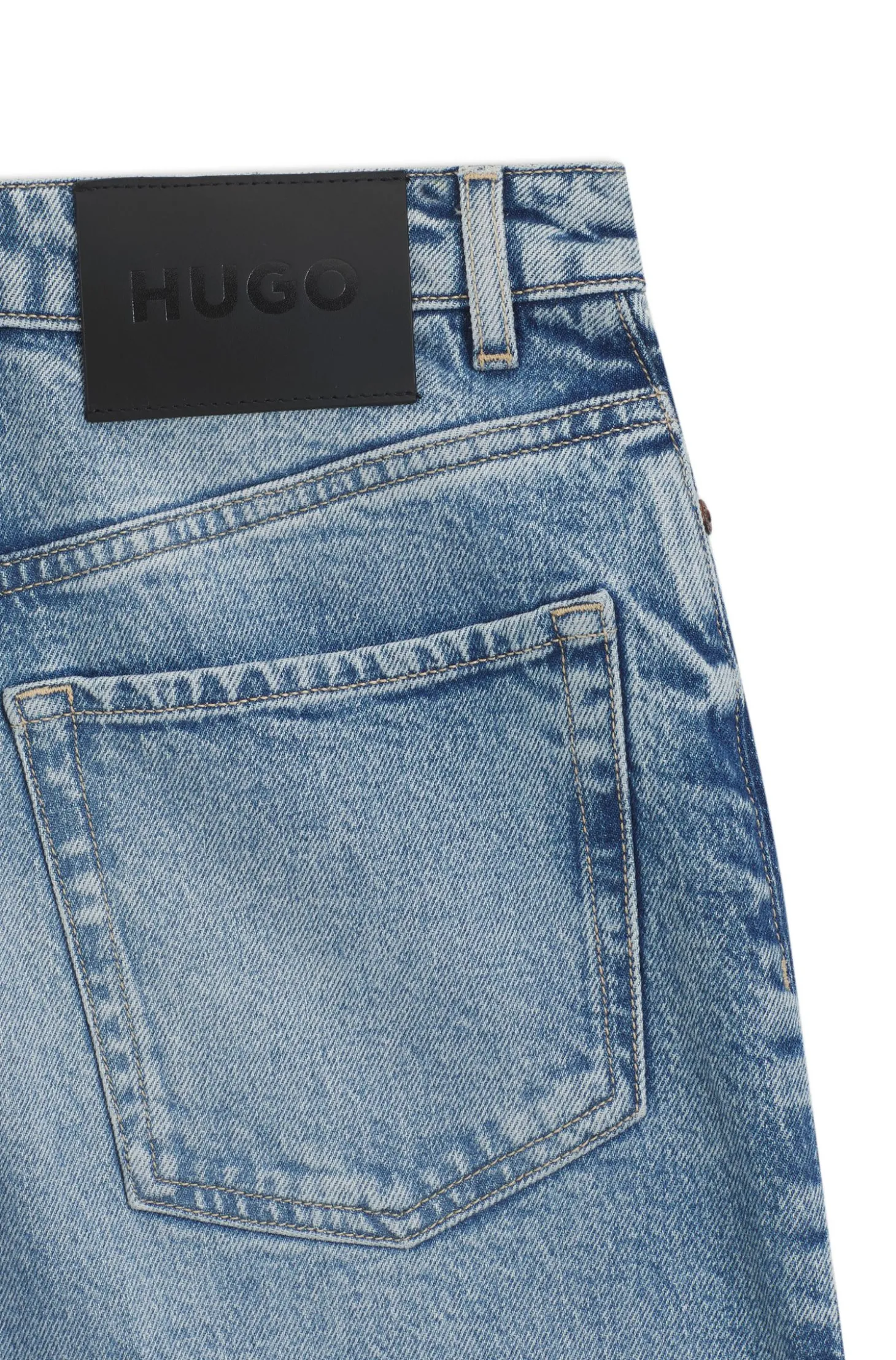 Jeans aus blauem Stretch-Denim mit weitem Beinverlauf