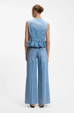 Jeans mit weitem Bein aus hellblauem Denim