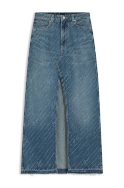 Jeansrock mit Logo-Nadelstreifen und Schlitz vorn