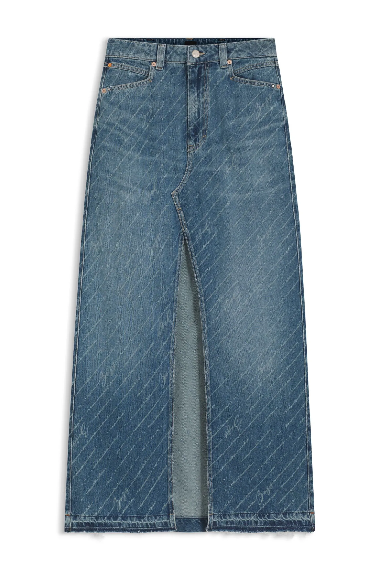 Jeansrock mit Logo-Nadelstreifen und Schlitz vorn