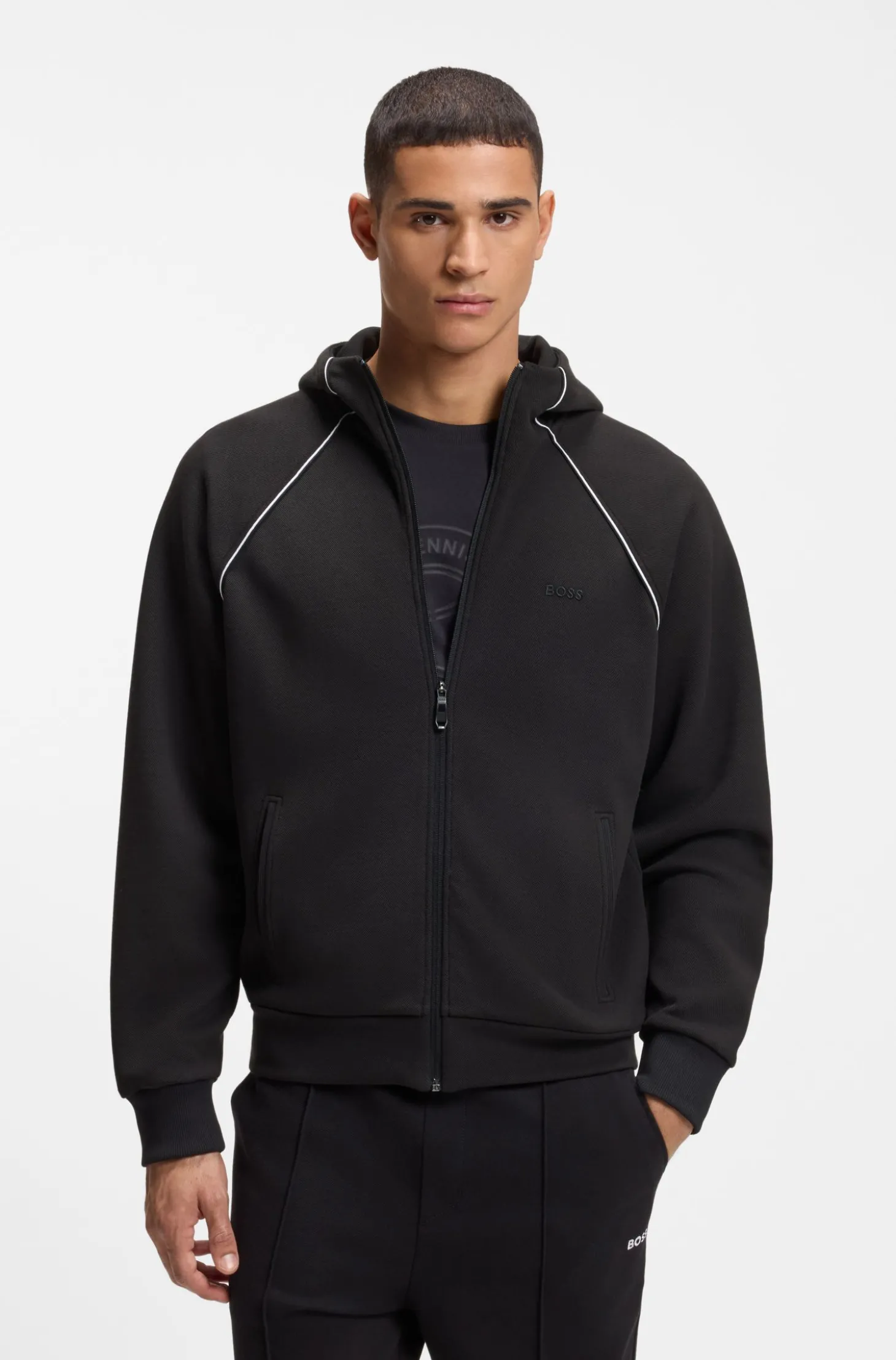 Kapuzenjacke aus Baumwoll-Mix mit Paspeln