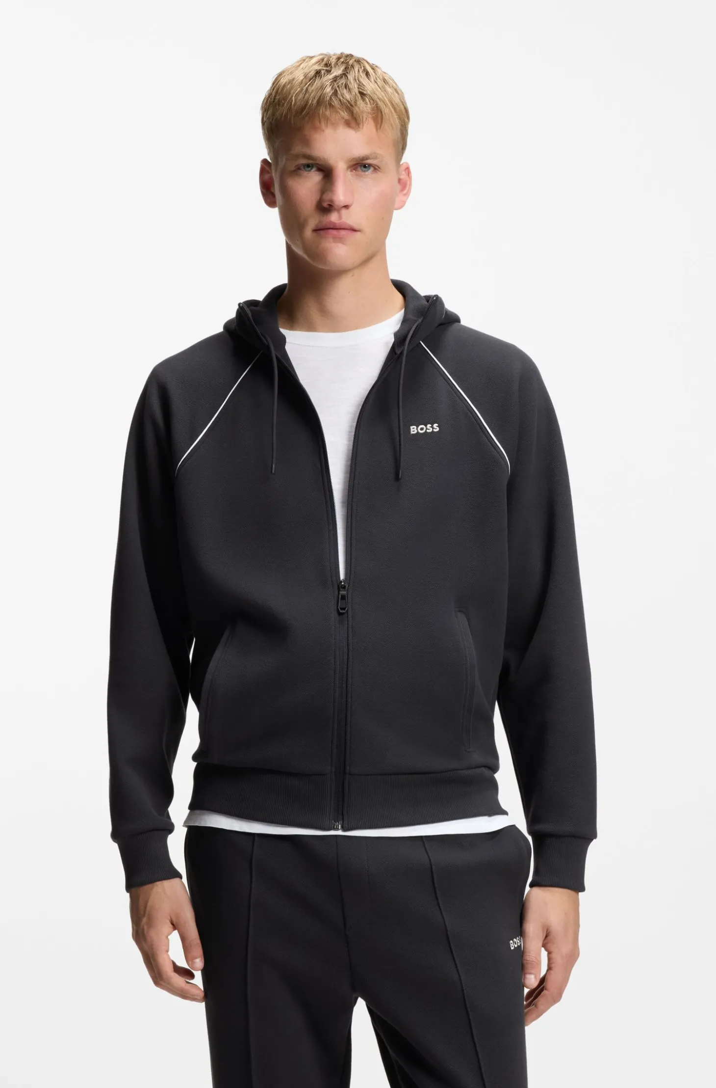 Kapuzenjacke aus Baumwoll-Mix mit Paspeln