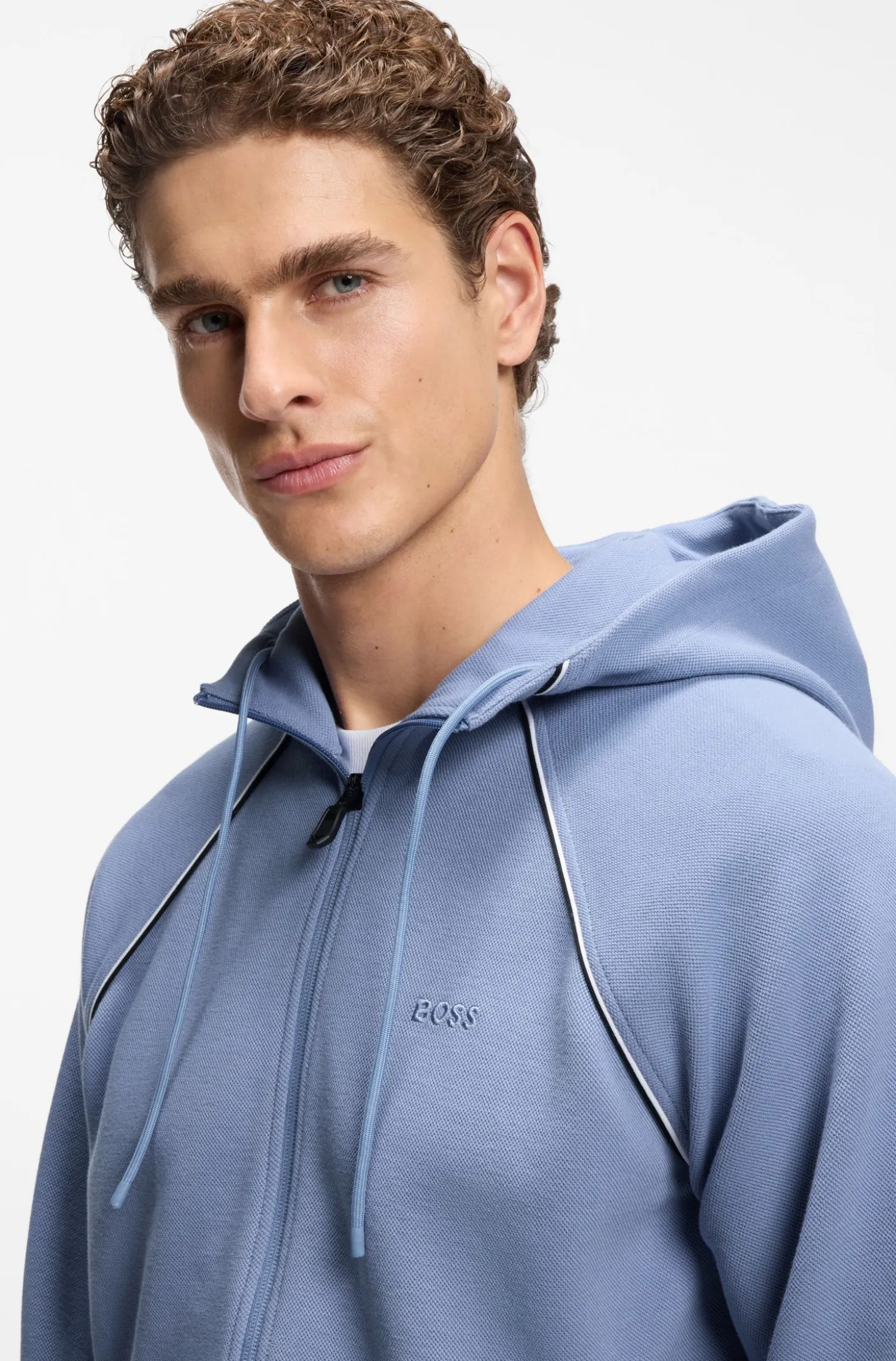 Kapuzenjacke aus Baumwoll-Mix mit Paspeln
