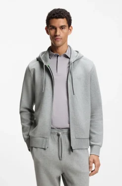 Kapuzenjacke aus Stretch-Baumwolle mit Reißverschluss und Logo-Detail