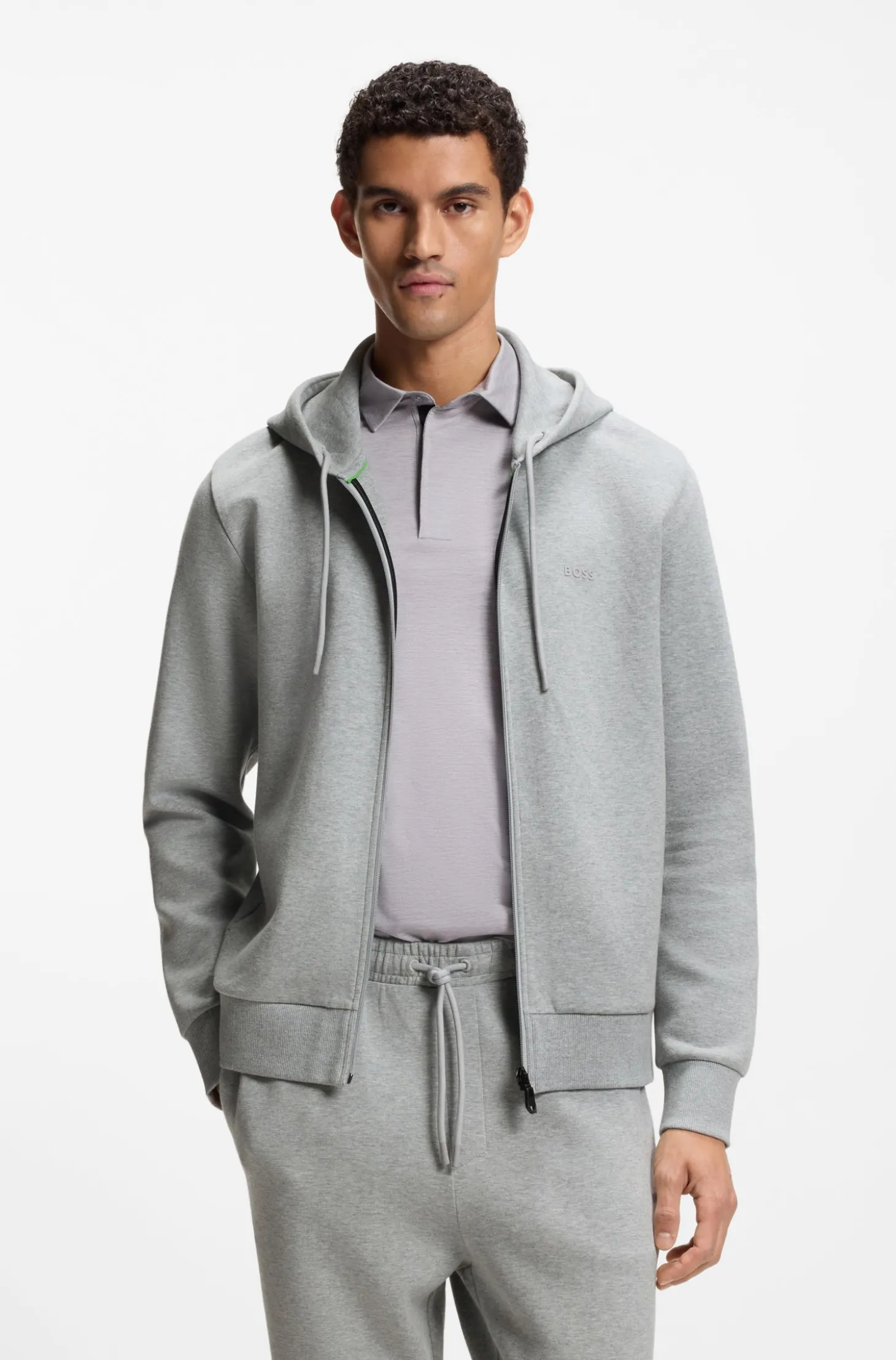 Kapuzenjacke aus Stretch-Baumwolle mit Reißverschluss und Logo-Detail