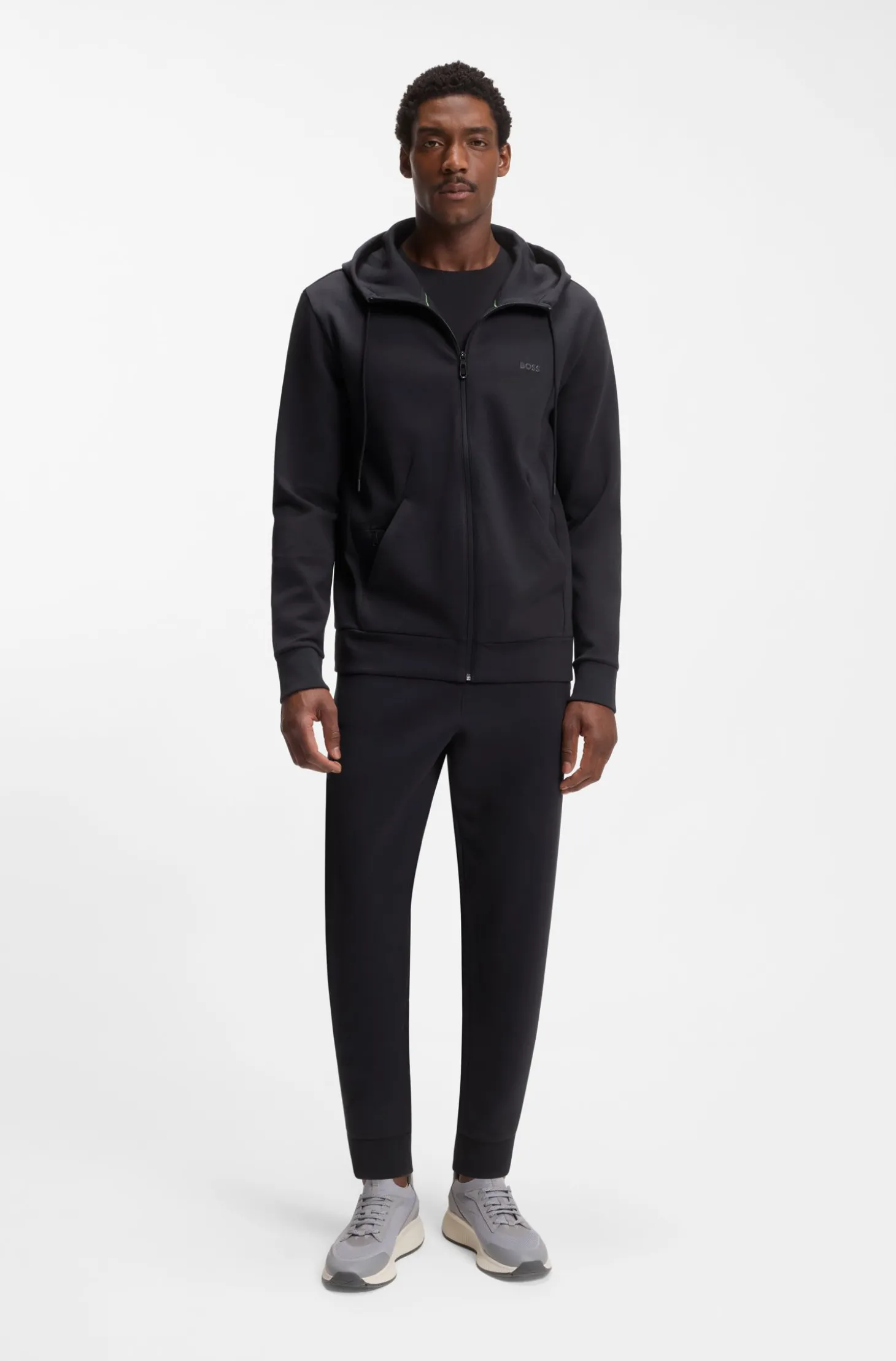 Kapuzenjacke aus Stretch-Baumwolle mit Reißverschluss und Logo-Print