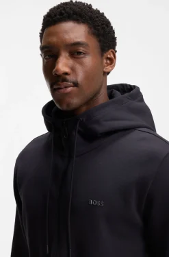 Kapuzenjacke aus Stretch-Baumwolle mit Reißverschluss und Logo-Print