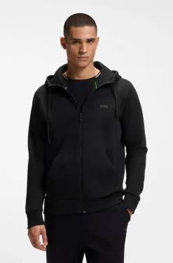 Kapuzenjacke aus Stretch-Baumwolle mit Reißverschluss und Logo-Print