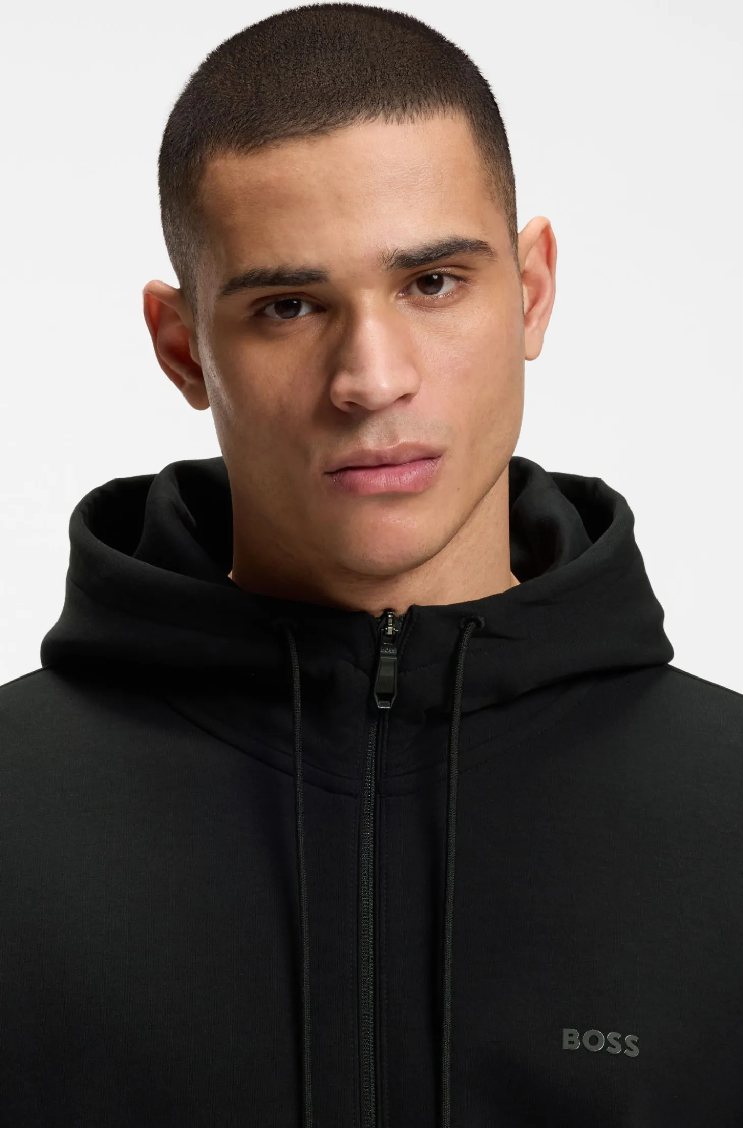 Kapuzenjacke aus Stretch-Baumwolle mit Reißverschluss und Logo-Print