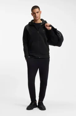 Kapuzenjacke aus Stretch-Baumwolle mit Reißverschluss und Logo-Print