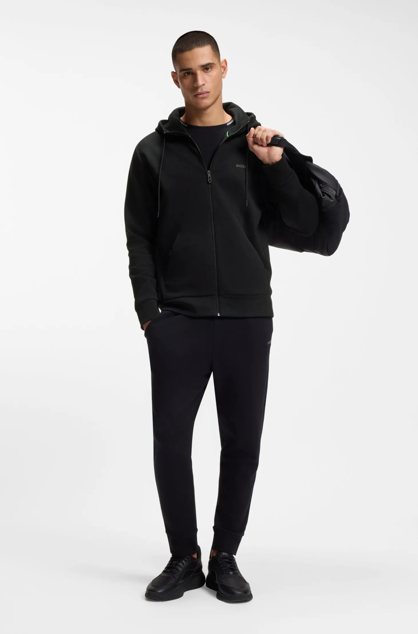 Kapuzenjacke aus Stretch-Baumwolle mit Reißverschluss und Logo-Print