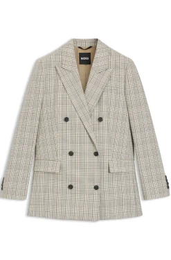 Karierter Regular-Fit Blazer aus elastischem Woll-Mix