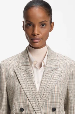 Karierter Regular-Fit Blazer aus elastischem Woll-Mix