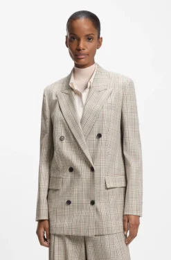 Karierter Regular-Fit Blazer aus elastischem Woll-Mix