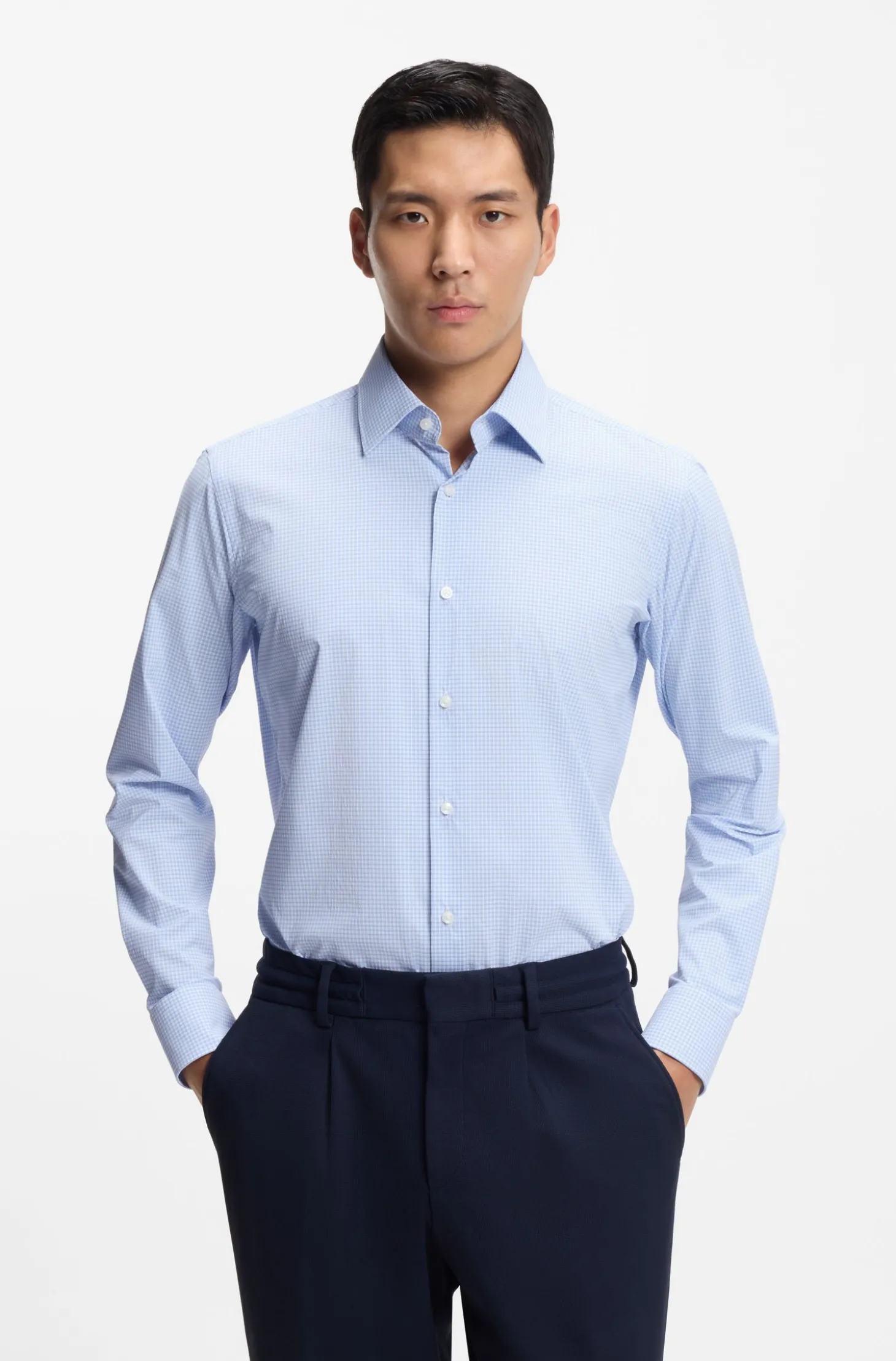 Kariertes Regular-Fit Hemd aus funktionalem Stretch-Gewebe