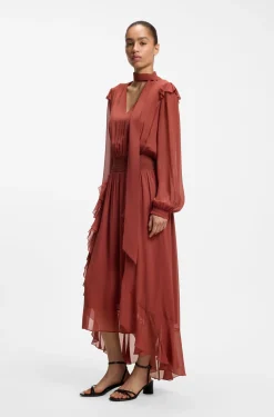 Kleid aus Krepp-Georgette mit abnehmbarem Schal