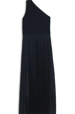 Kleid aus Rippstrick mit One-Shoulder-Design und Plissee-Rock