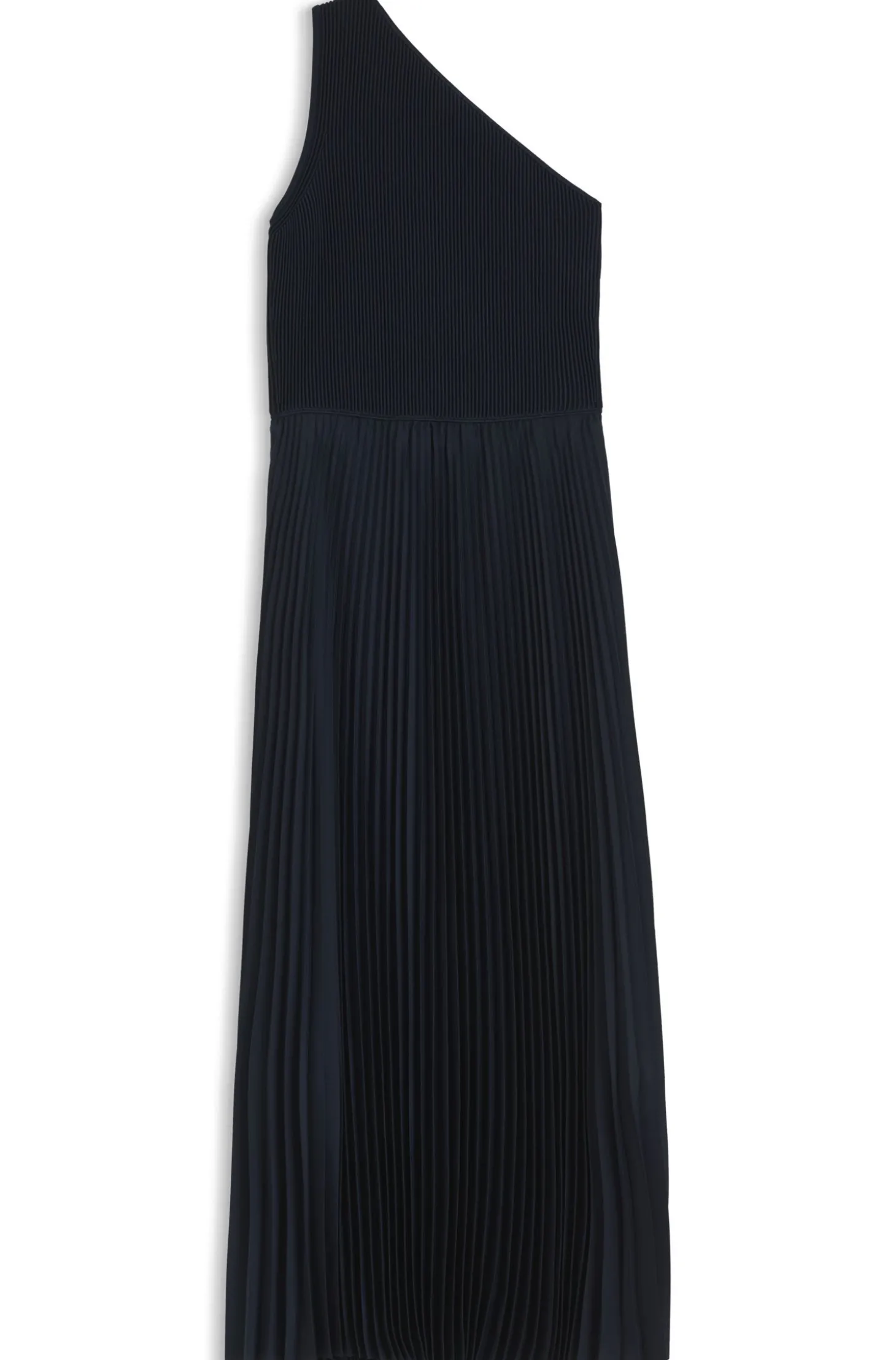 Kleid aus Rippstrick mit One-Shoulder-Design und Plissee-Rock