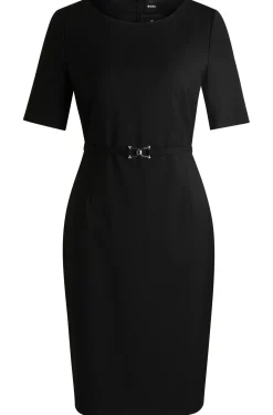 Kleid aus Schurwolle mit Metall-Detail am Gürtel