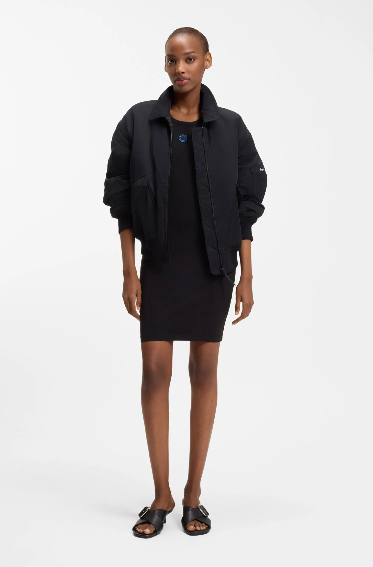 Kleid aus Stretch-Baumwolle mit Happy HUGO Logo