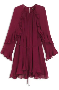 Kleid mit Gürtel und Trichterärmeln