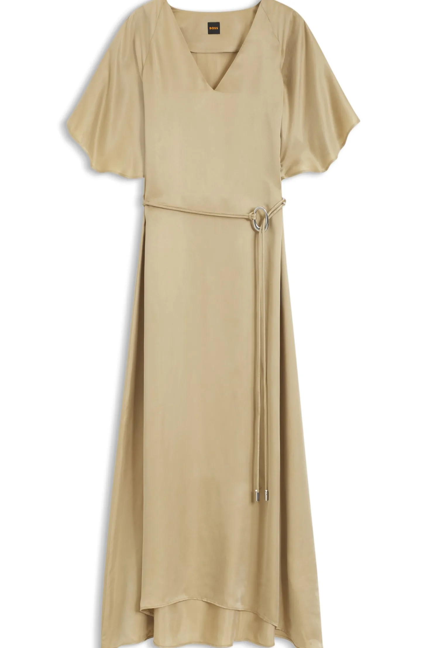 Kleid mit V-Ausschnitt und schmalem Gürtel mit Schließe