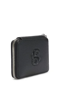 Kleine Geldbörse mit genarbter Struktur, Reißverschluss und Double-B-Monogramm