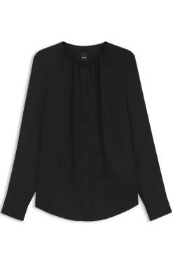 Kragenlose Regular-Fit Bluse aus Stretch-Seide
