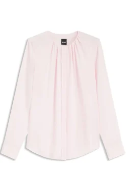 Kragenlose Regular-Fit Bluse aus Stretch-Seide