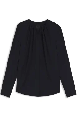 Kragenlose Regular-Fit Bluse aus Stretch-Seide