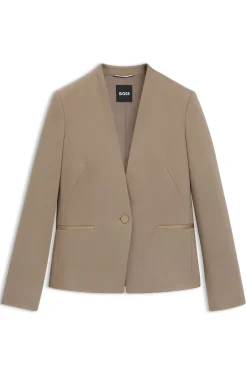 Kragenloser Regular-Fit Blazer mit Metall-Knopf