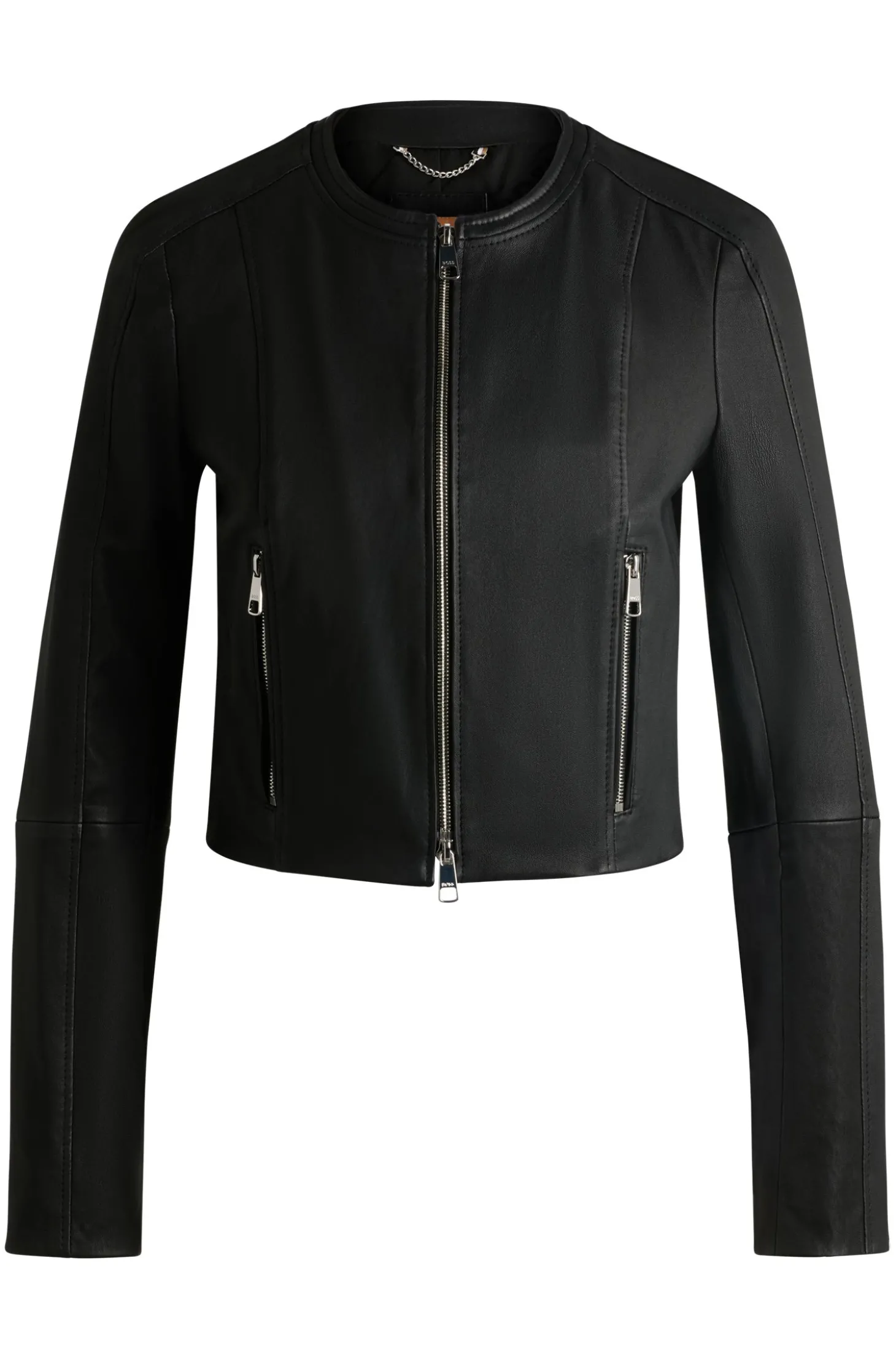 Kragenlose Slim-Fit Lederjacke