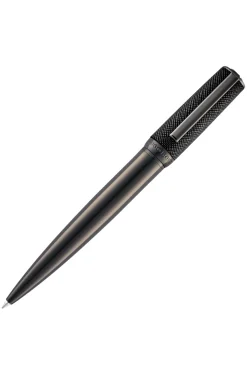 Kugelschreiber mit Gunmetal-Finish und Kappe aus Saffiano-Leder