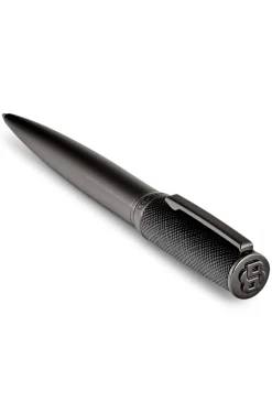 Kugelschreiber mit Gunmetal-Finish und Kappe aus Saffiano-Leder