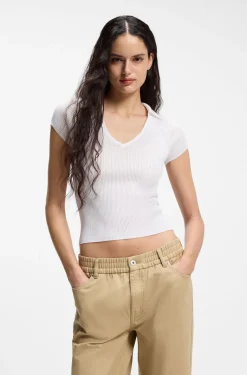 Kurzarm-Pullover aus Stretch-Gewebe mit Polokragen