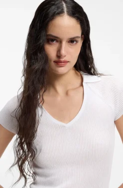 Kurzarm-Pullover aus Stretch-Gewebe mit Polokragen