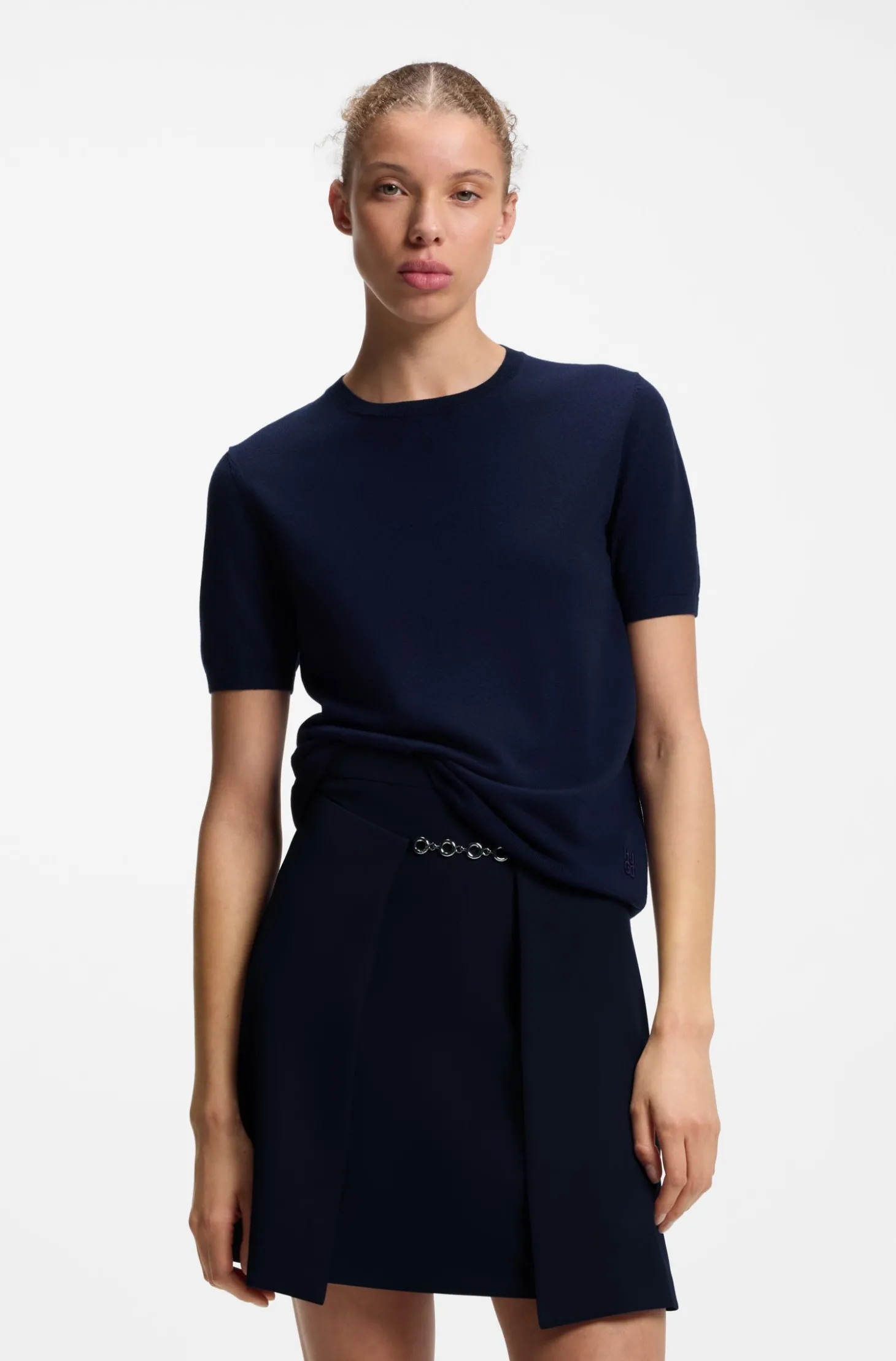 Kurzarm-Pullover aus Woll-Mix mit Stack-Logo-Stickerei