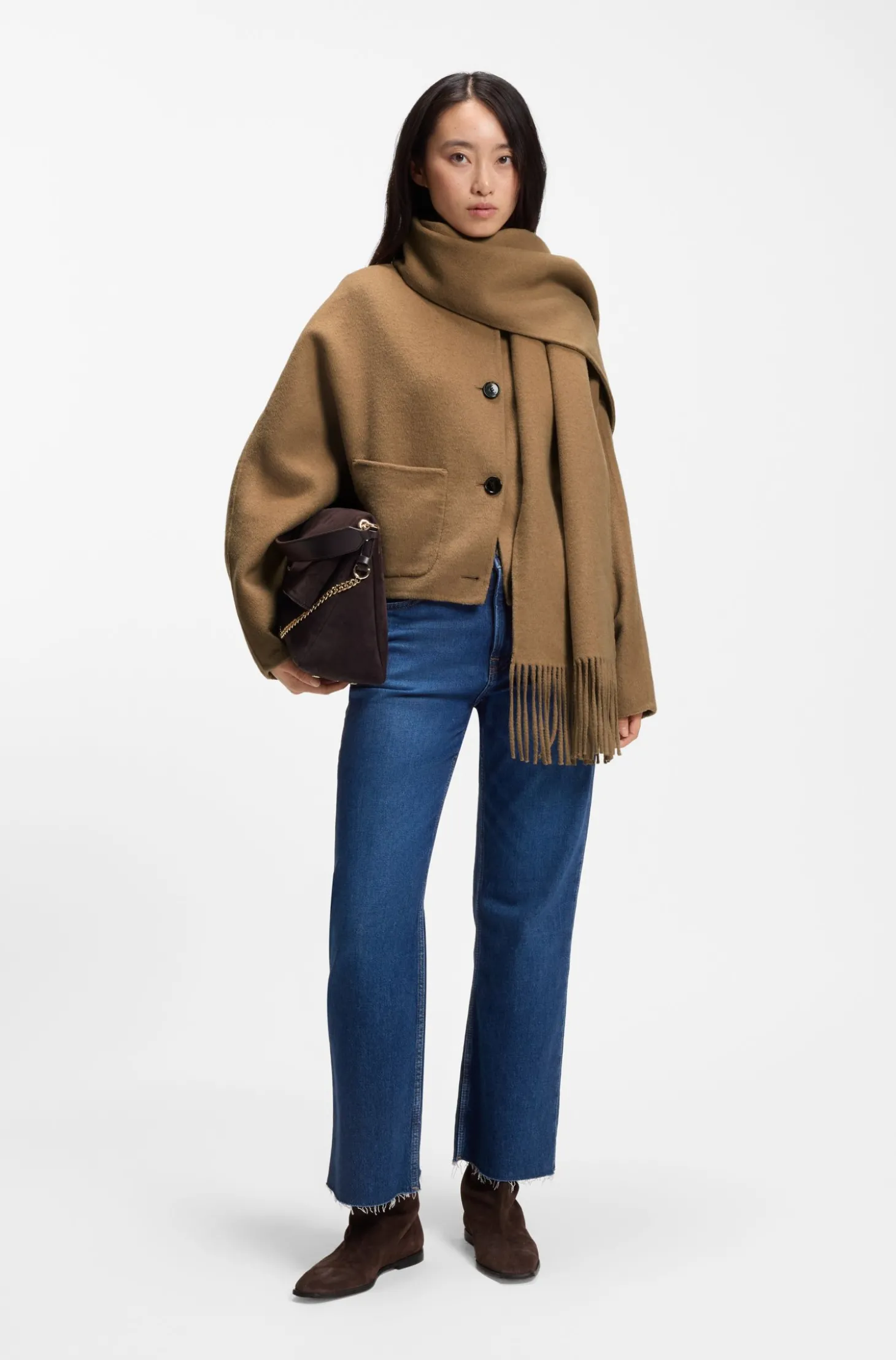 Kurze Oversized-Fit Jacke mit abnehmbarem Schal