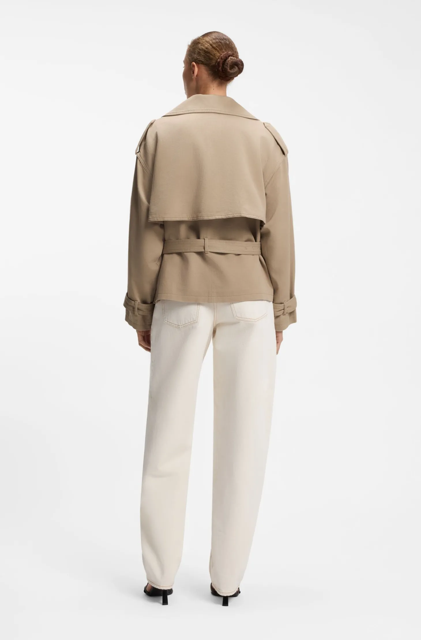 Kurze Trench-Jacke aus Baumwolle und Leinen