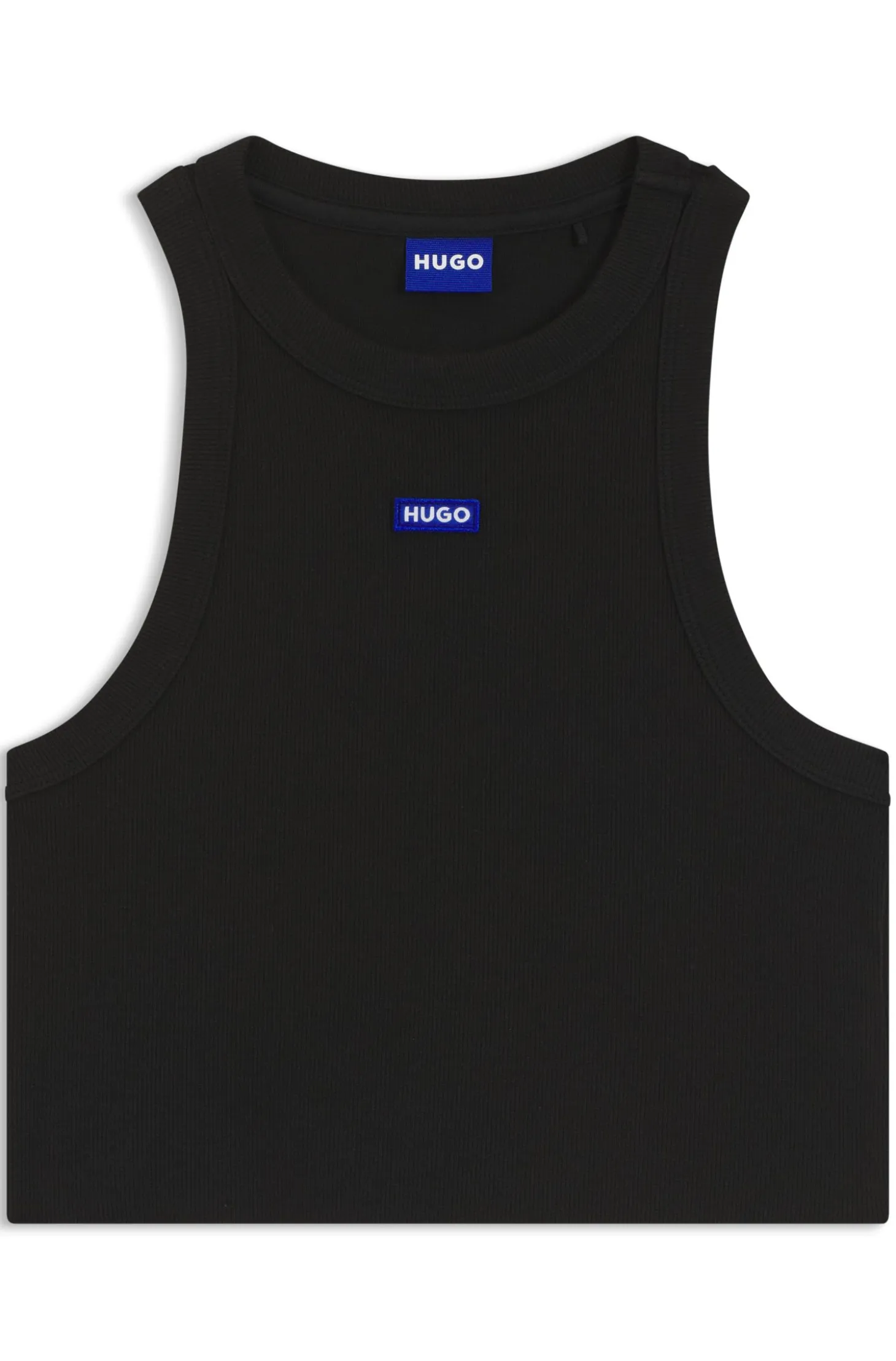 Kurz geschnittenes Tanktop aus Stretch-Baumwolle mit blauem Logo-Label