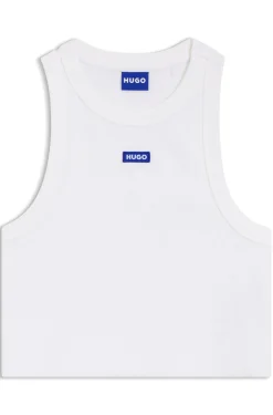 Kurz geschnittenes Tanktop aus Stretch-Baumwolle mit blauem Logo-Label