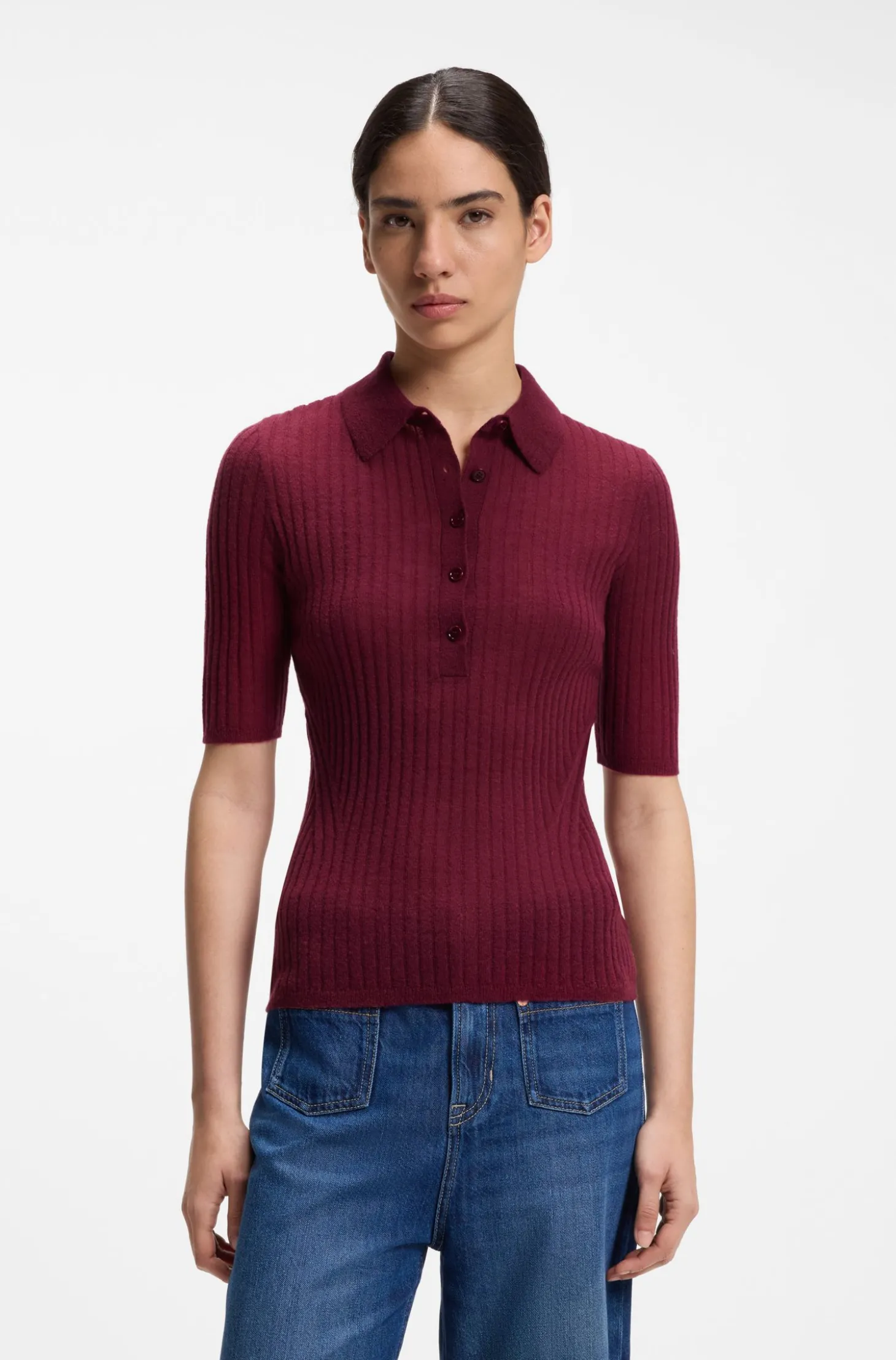 Kurzärmeliger Pullover aus Woll-Mix mit Polokragen
